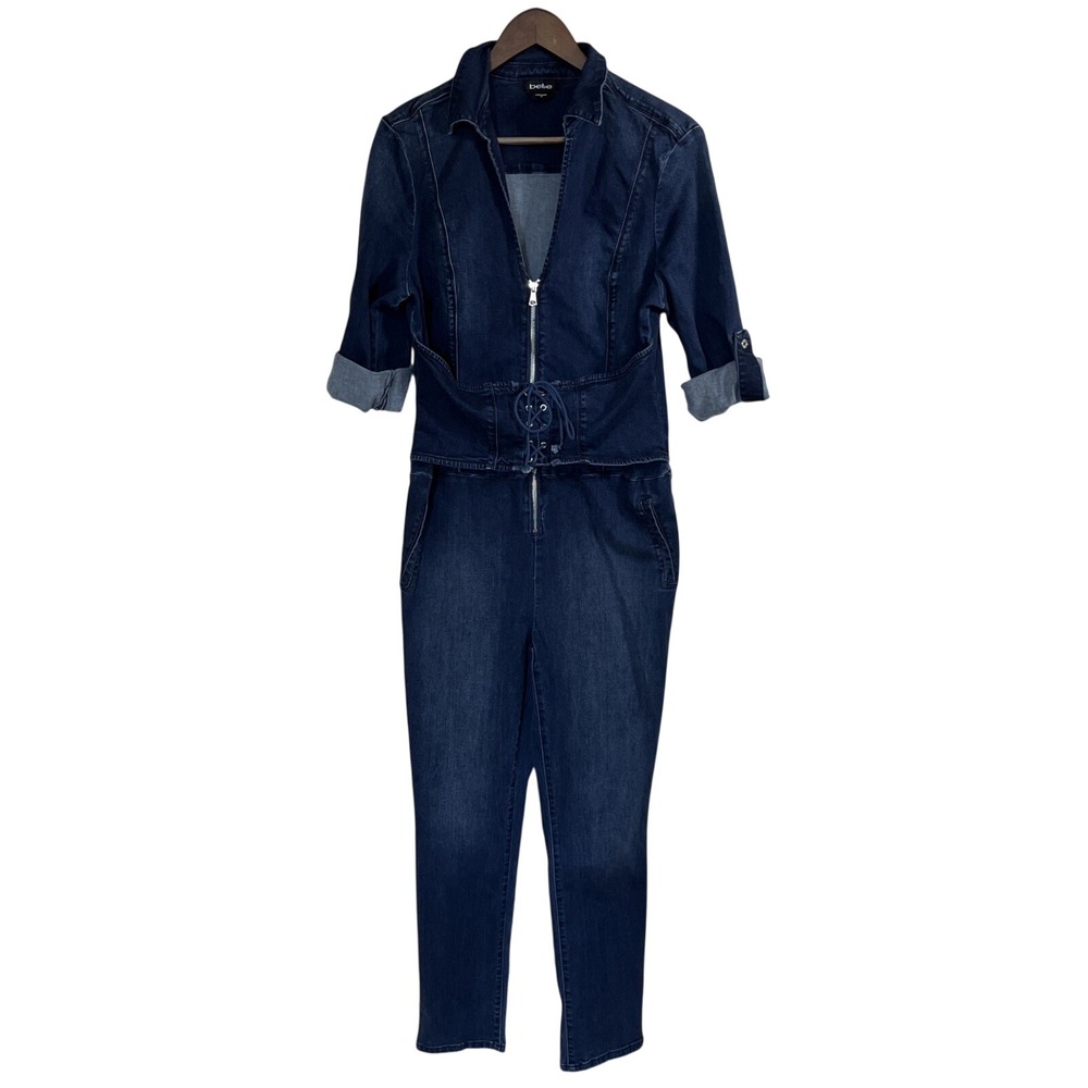 Bebe Corset Denim Jumpsuit Dark Wash Sz 32‎ Cowboy Carter Western Rodeo